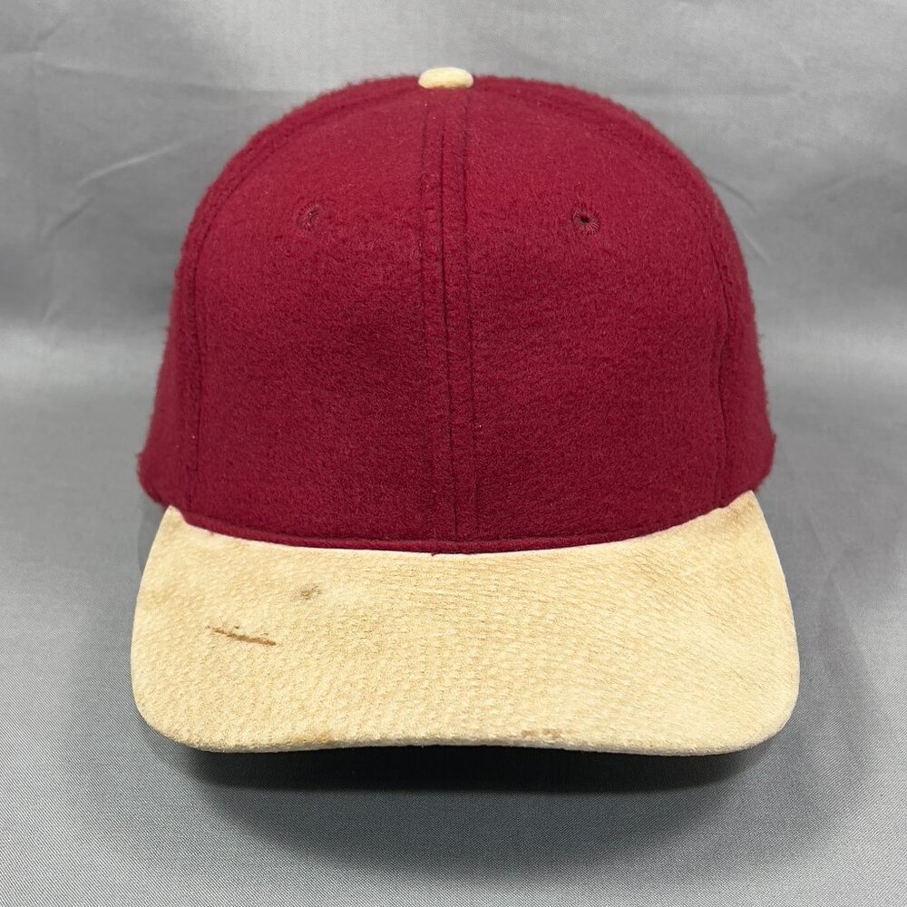 Vtg KC Cap Blank Plain Solid Strap Back Hat Burgundy Faux Suede Wool Felt Mens